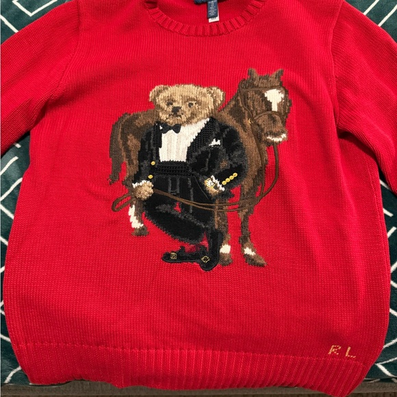 Ralph Lauren Sweaters - Ralph Lauren Red Crewneck Sweater with Bear & Horse Intarsia